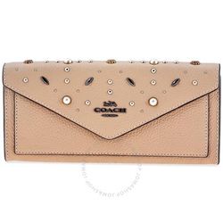 Túi Cầm Tay Coach Ladies Continental Leather Wallet- Beige Prairie Rivet Màu Nâu